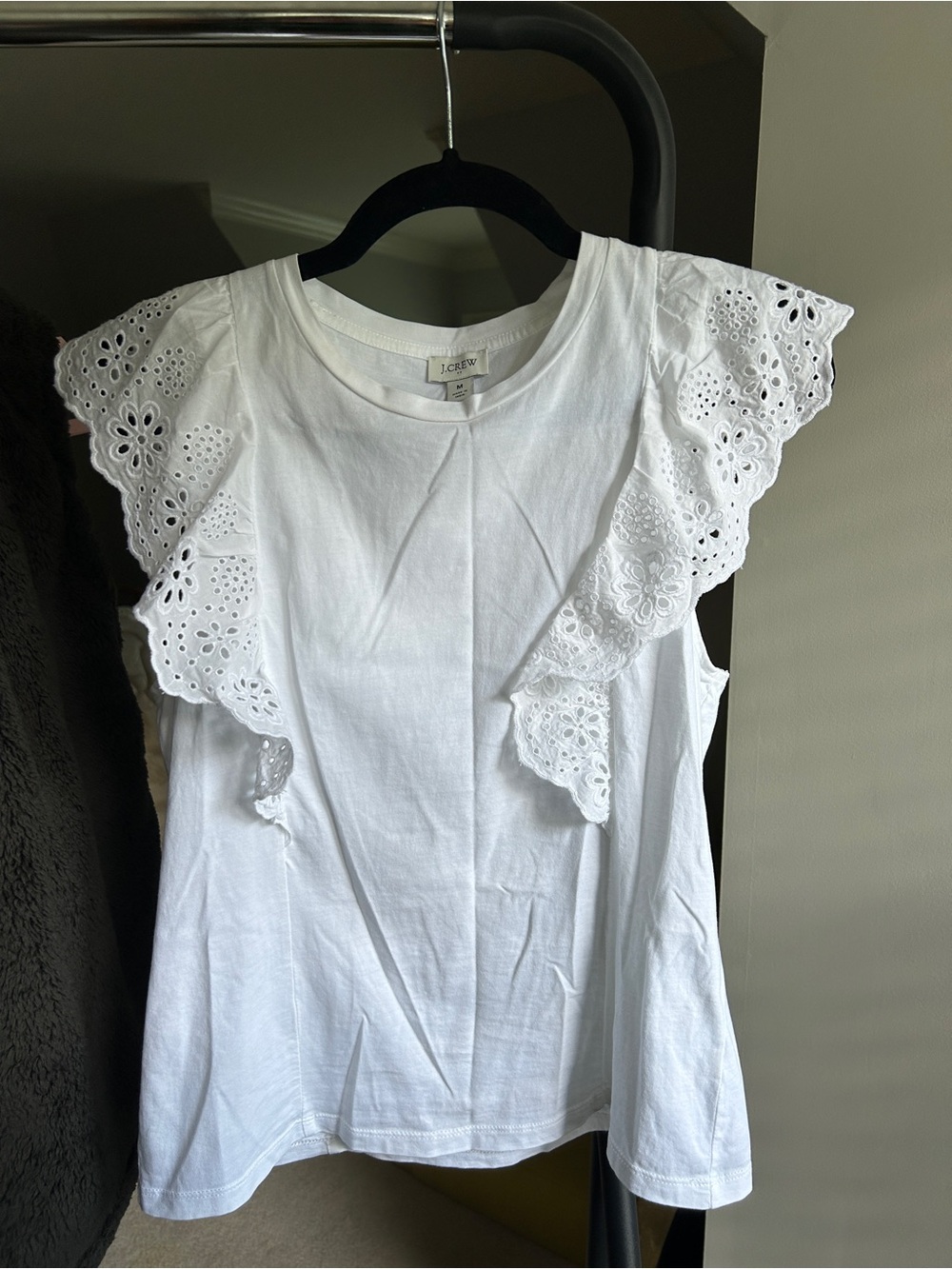 J. Crew White Eyelet Ruffle Sleeve Camisole